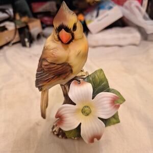 Classic Treasures Female Red Cardinal On Brabch With Flower Porcelain 5.5x3.5 In